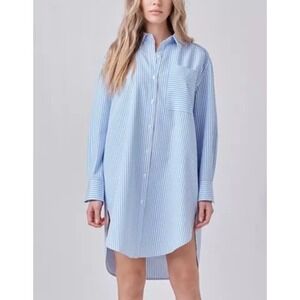 English Factory Women's LARGE Striped Shirt Dress Blue White Button Down Preppy